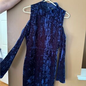 Lulu's Midnight Blue Velvet Long Sleeve Dress